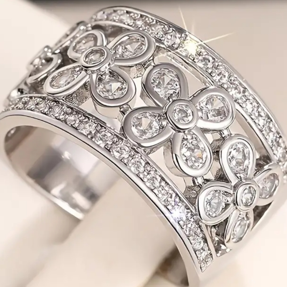 Macys Elegant Silver Plated Floral Ring - image 3